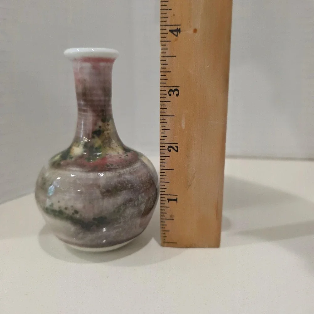 Set of 4 Miniature Studio Pottery Vases & Bowl Sign CR?CS Artisan Glazed Ceramic